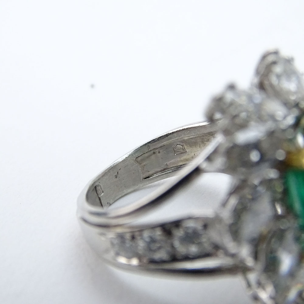 Vintage Approx. 9.72 Carat Colombian Emerald, 5.0 Carat Diamond and 18 Karat White Gold Ring