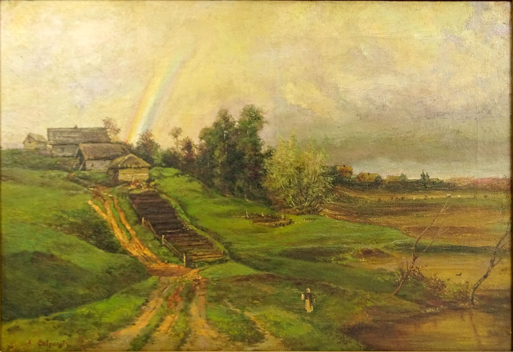 Alexei Kondratyevich Savrasov (Russian, Russian (1830-1897) Oil on Canvas, Landscape with Rainbow