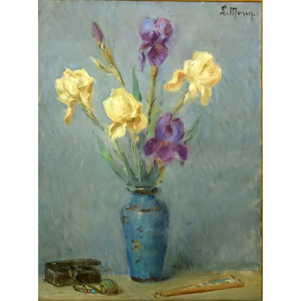 Attributed to: Louis Morin, French (1855-1938) Oil on Canvas, "Still Life with Iris". 