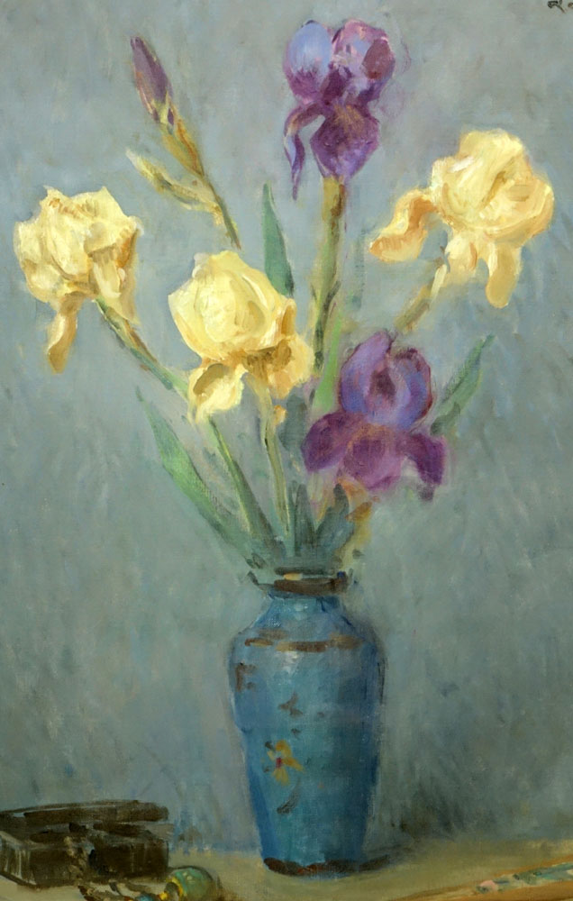 Attributed to: Louis Morin, French (1855-1938) Oil on Canvas, "Still Life with Iris". 