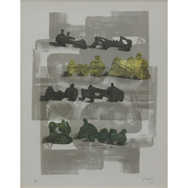 Henry Moore, British (1898-1986) 1963 Lithograph, Eight Reclining Figures with Architectural Background. 