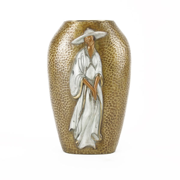 Erte (Roman de Tirtoff), French/Russian, (1892-1990) Hammered bronze vase circa 1984 "Chapeau" 