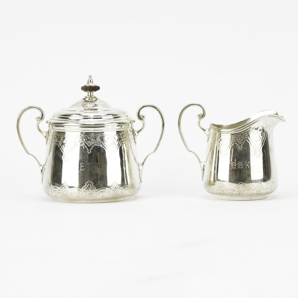 Early 20th Century Tiffany & Co Sterling Silver Cream Pitcher and Lidded Sugar Bowl.