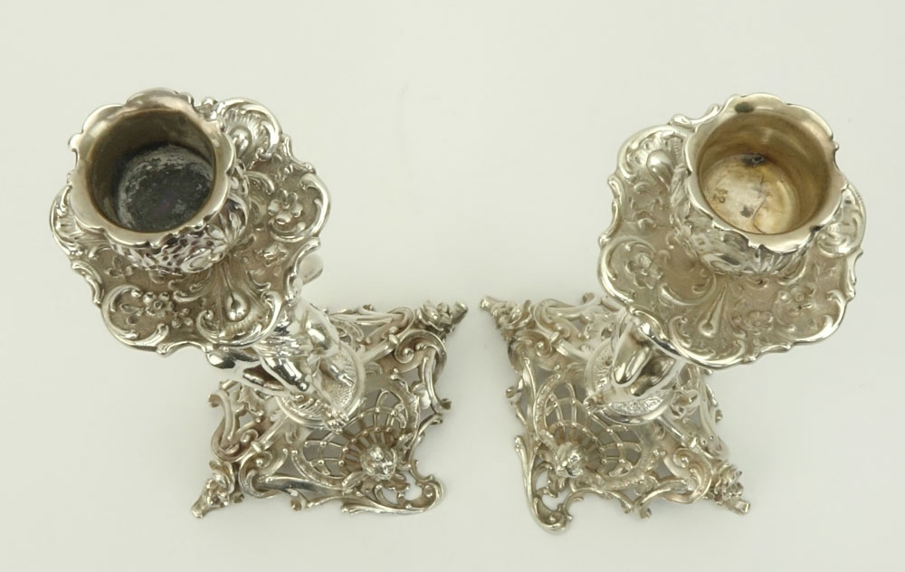 Pair Antique German 800 Silver Figural Candlesticks.