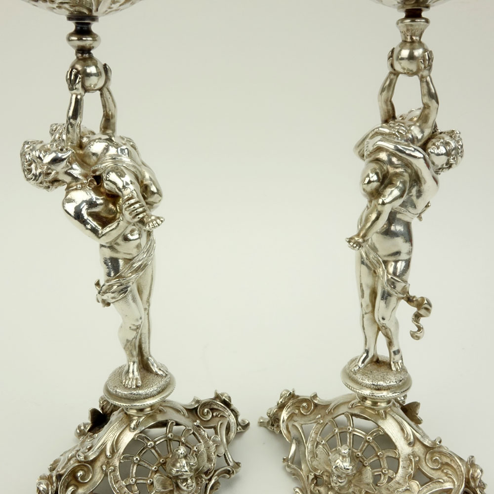 Pair Antique German 800 Silver Figural Candlesticks.