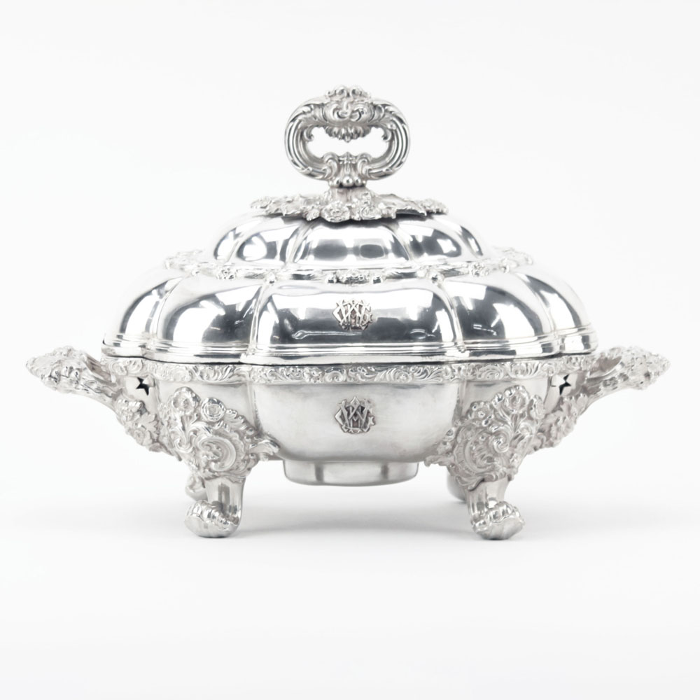 19th Century Odiot Paris 950 Silver Three (3) Part Footed Tureen. Ornate Rococo Motif.