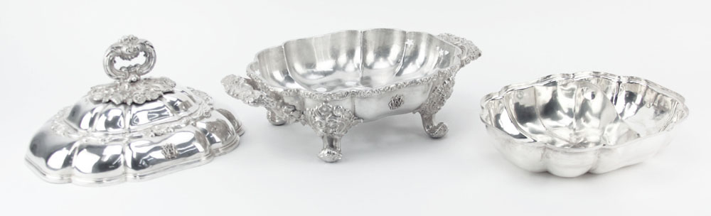 19th Century Odiot Paris 950 Silver Three (3) Part Footed Tureen. Ornate Rococo Motif.