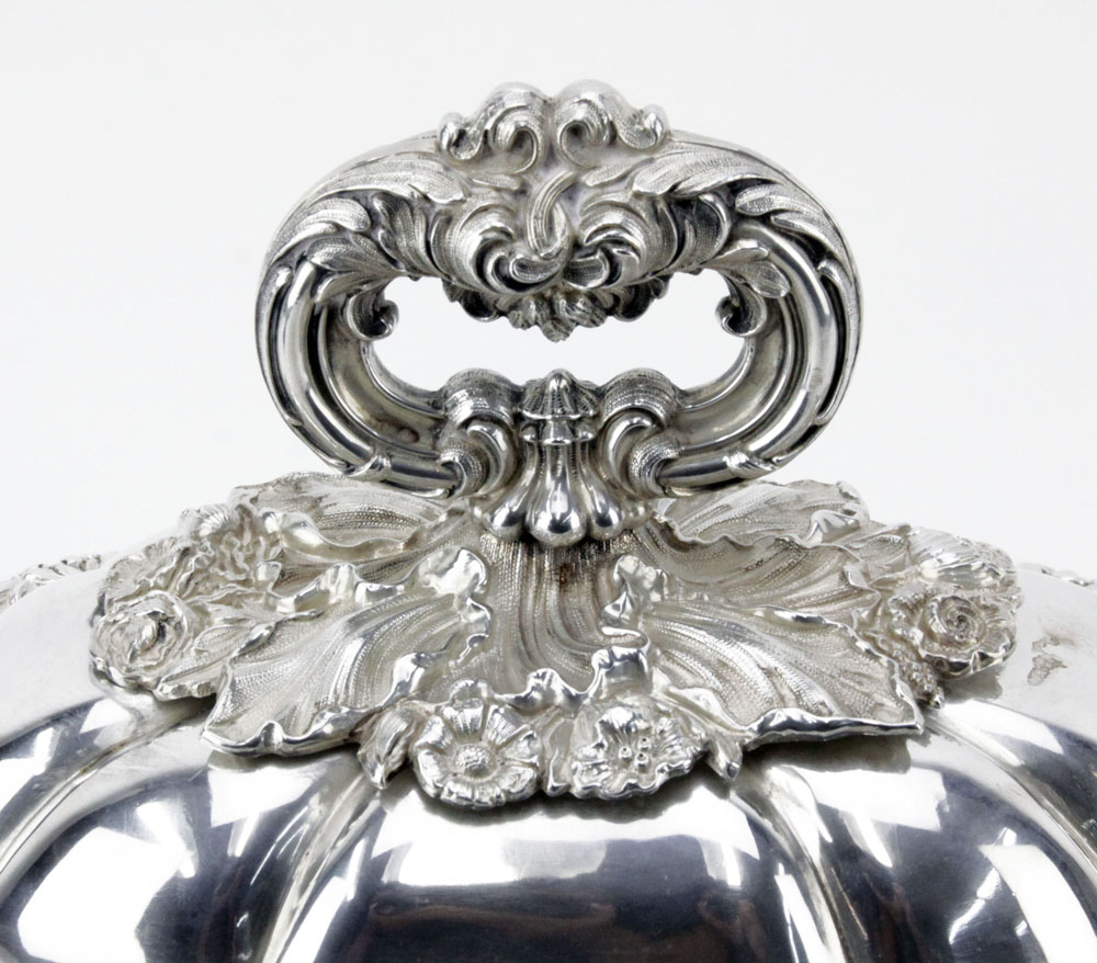 19th Century Odiot Paris 950 Silver Three (3) Part Footed Tureen. Ornate Rococo Motif.