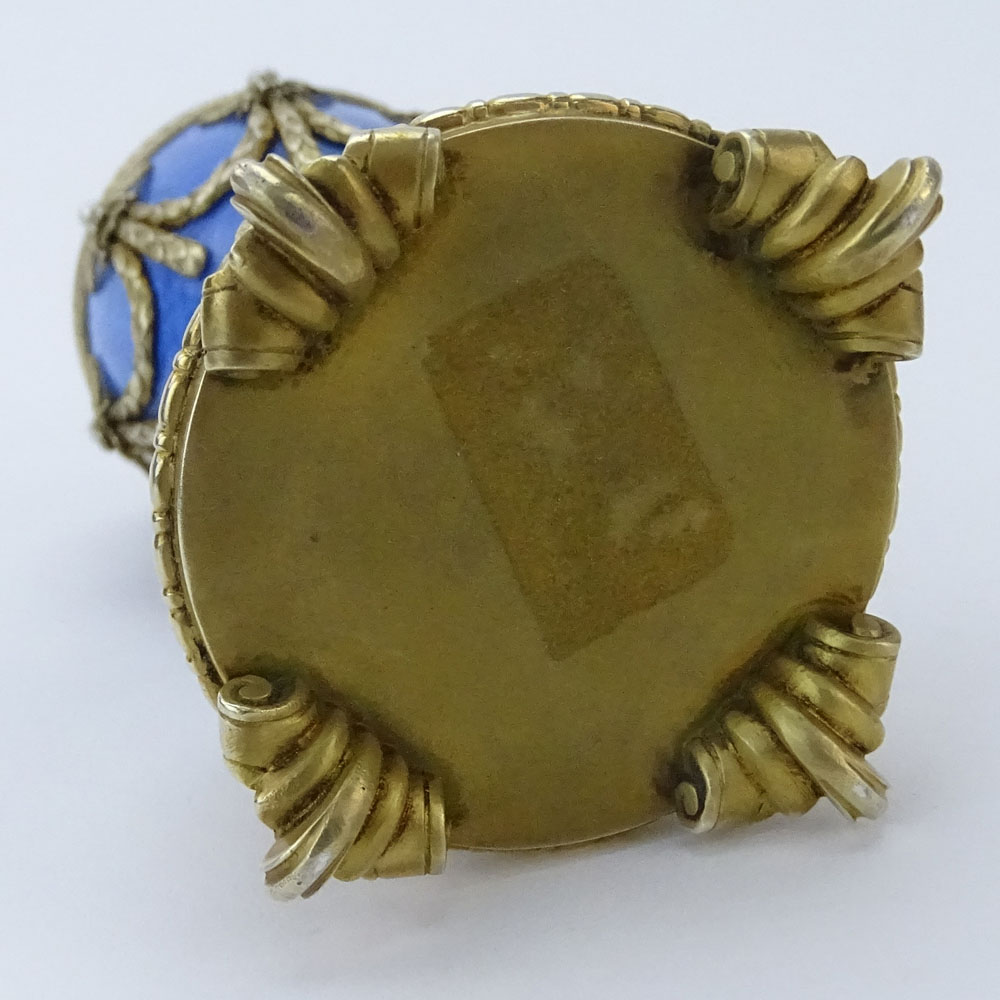 Early 20th Century Russian Gilt Silver, Nephrite Jade and Guilloche Enamel Egg 