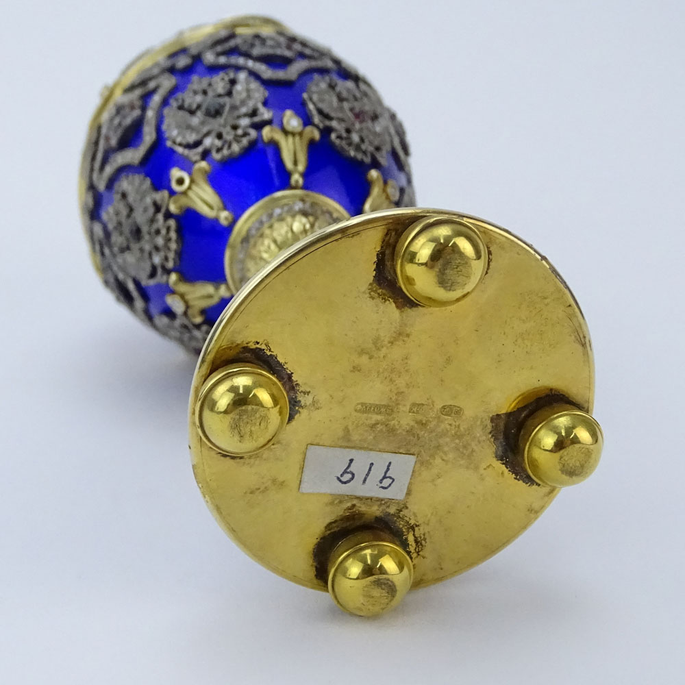 Early 20th Century Russian 88 Gilt Silver and Enamel Egg Set