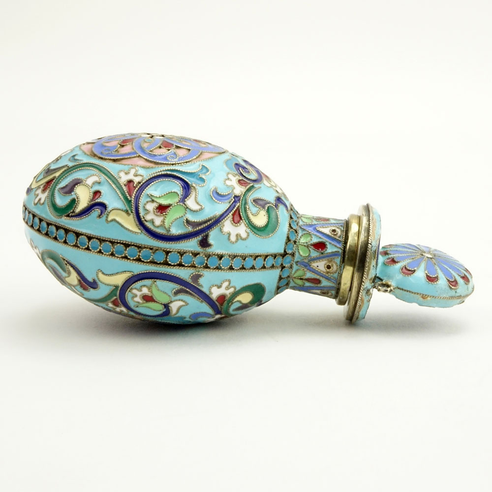 Mid 20th Century Russian 84 Silver and Cloisonne Enamel Scent Bottle.