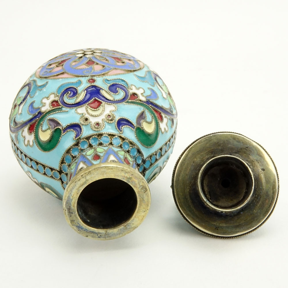 Mid 20th Century Russian 84 Silver and Cloisonne Enamel Scent Bottle.