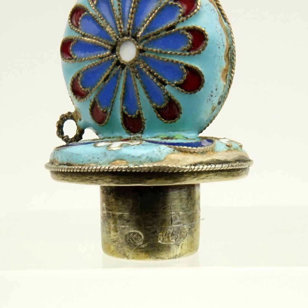 Mid 20th Century Russian 84 Silver and Cloisonne Enamel Scent Bottle.