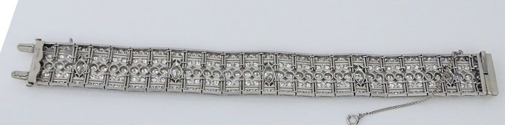 Art Deco Approx. 25.0 Carat Marquise and Round Brilliant Cut Diamond and Platinum Bracelet with small Emerald Accents