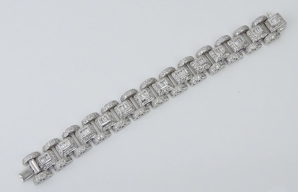 Fine Quality Approx. 10.50 Carat Pave Set Round Brilliant Cut and Baguette Cut Diamond and 18 Karat White Gold Bracelet