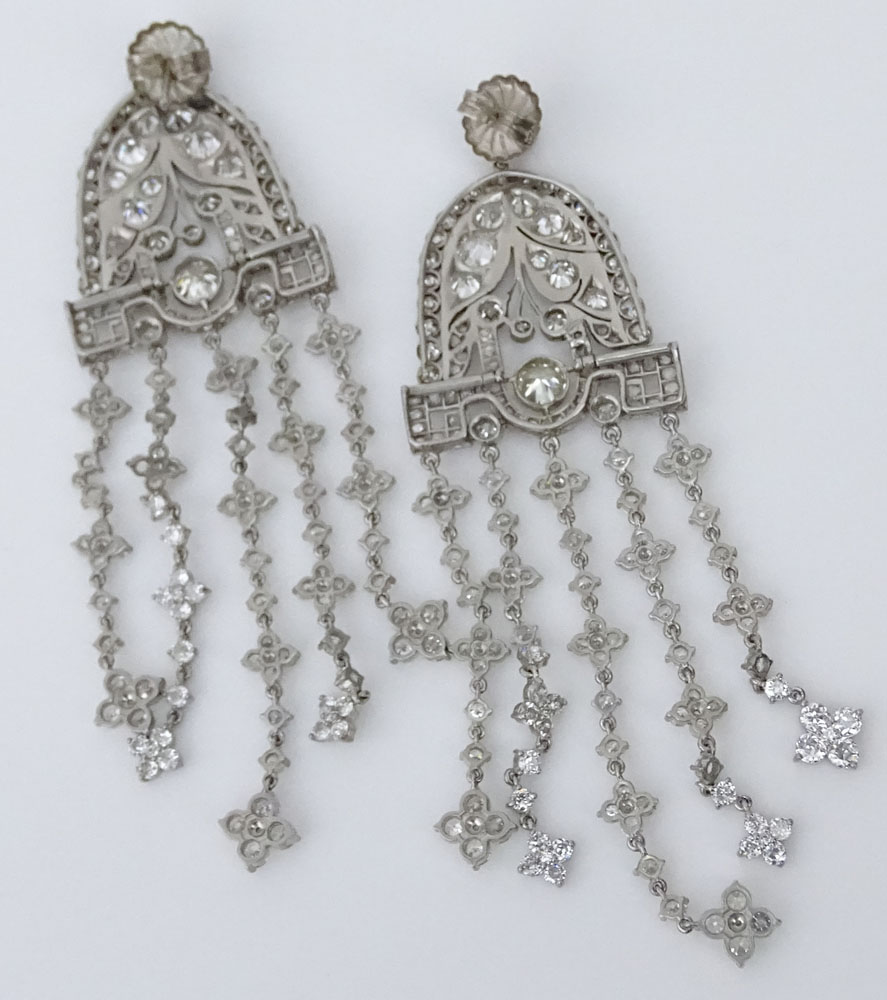 Stunning Pair of Art Deco Approx. 21.50 Carat Old European and Rose Cut Diamond and Platinum Chandelier Earrings