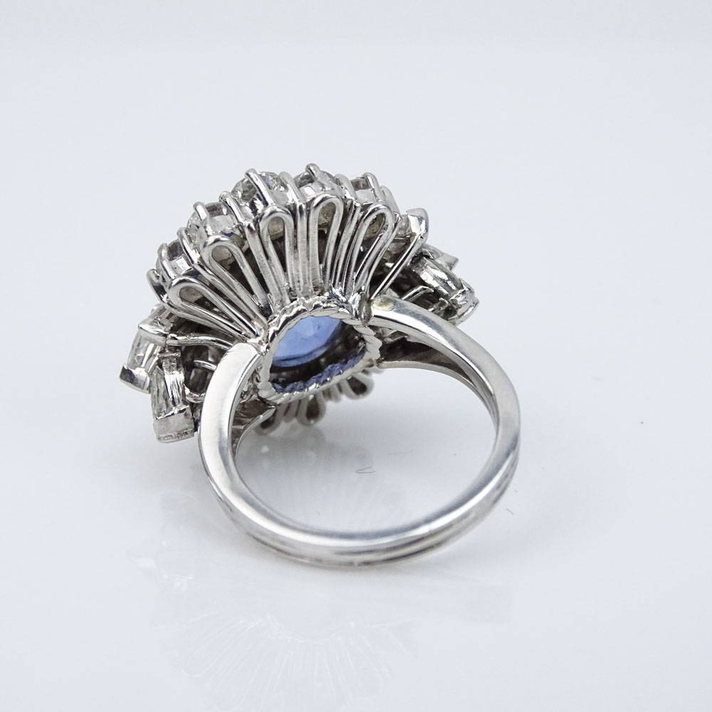 AGL Certified 12.44 Carat Oval Cut Natural Unheated Ceylon Sapphire, 3.00 Carat Round Brilliant Cut Diamond and Platinum Ring
