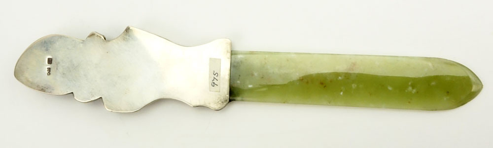 20th Century Russian Moscow 84 Silver Mounted Jade Letter Opener.