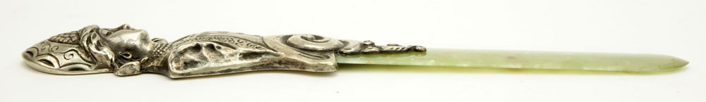 20th Century Russian Moscow 84 Silver Mounted Jade Letter Opener.