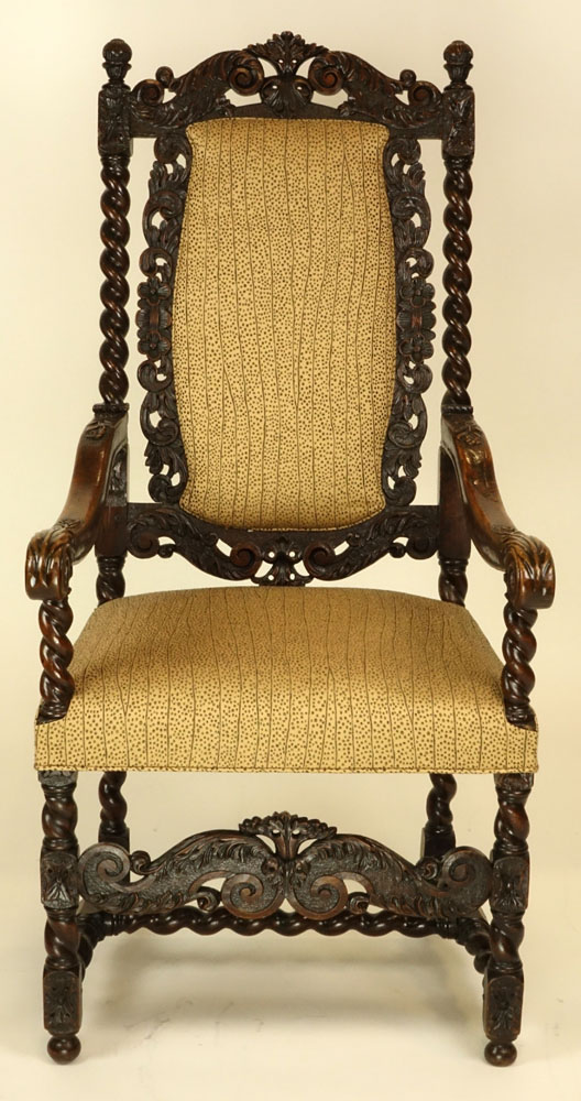 Magnificent Rare Set of Fourteen (14) 17/18th Century Dutch Carved Walnut Dining Chairs