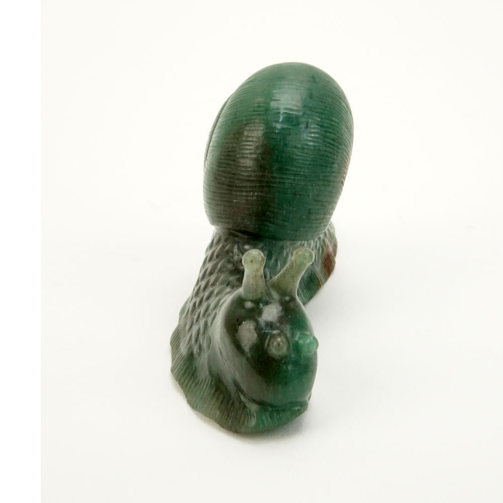 Early 20th Century Russian Carved Nephrite Jade Figural Snail in fitted box Signed Faberge