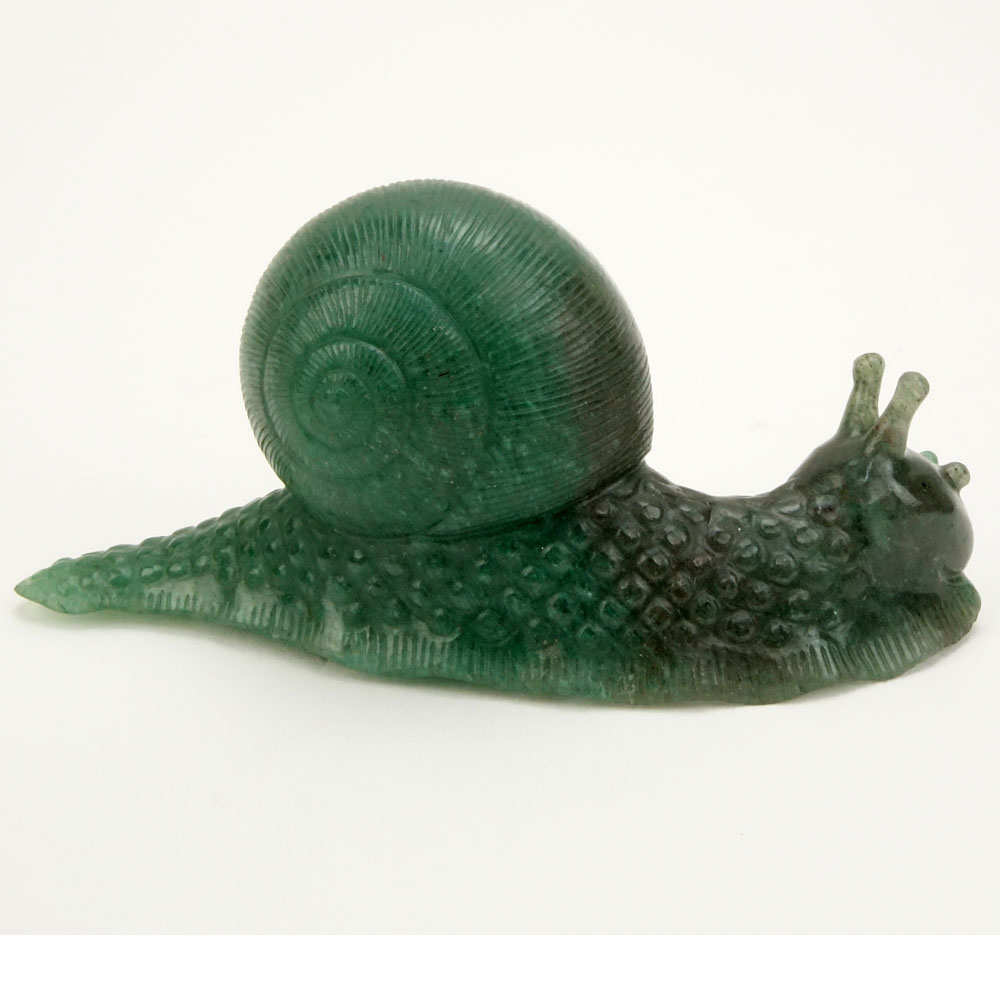 Early 20th Century Russian Carved Nephrite Jade Figural Snail in fitted box Signed Faberge