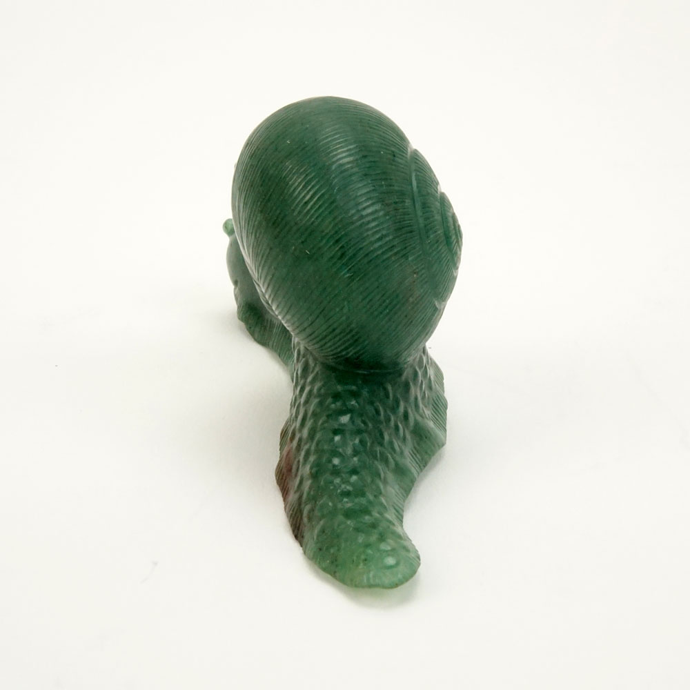 Early 20th Century Russian Carved Nephrite Jade Figural Snail in fitted box Signed Faberge