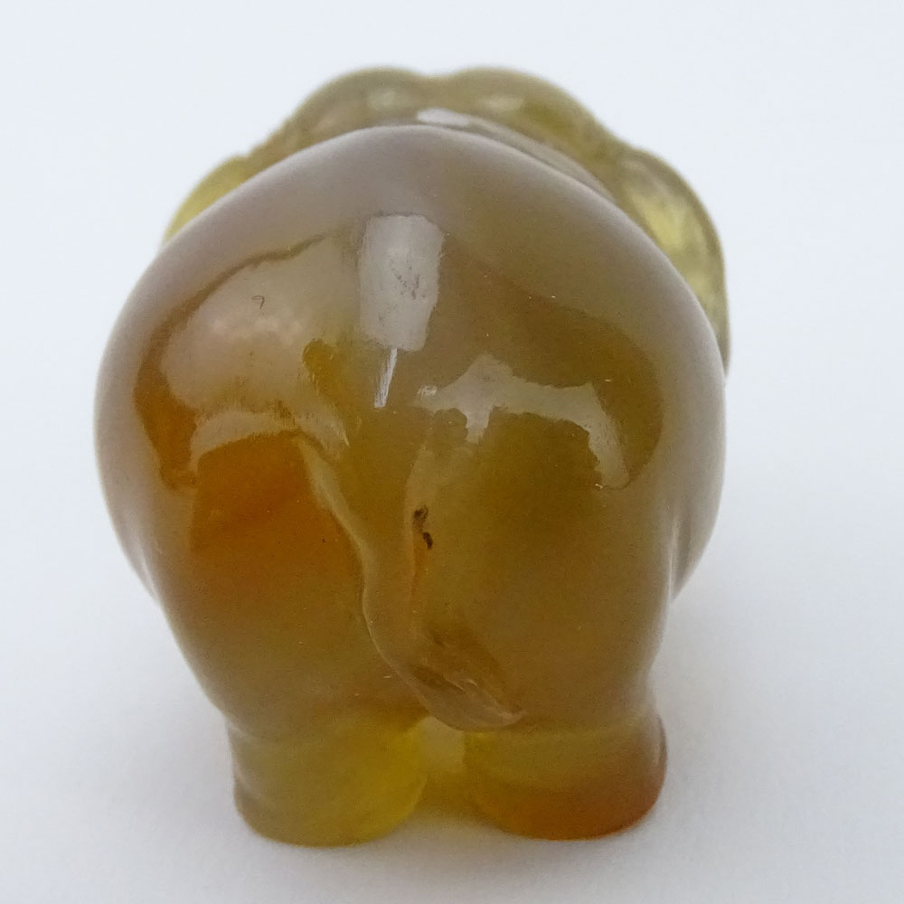 20th Century Russian Carved Carnelian Miniature Elephant Figure in fitted box signed Faberge