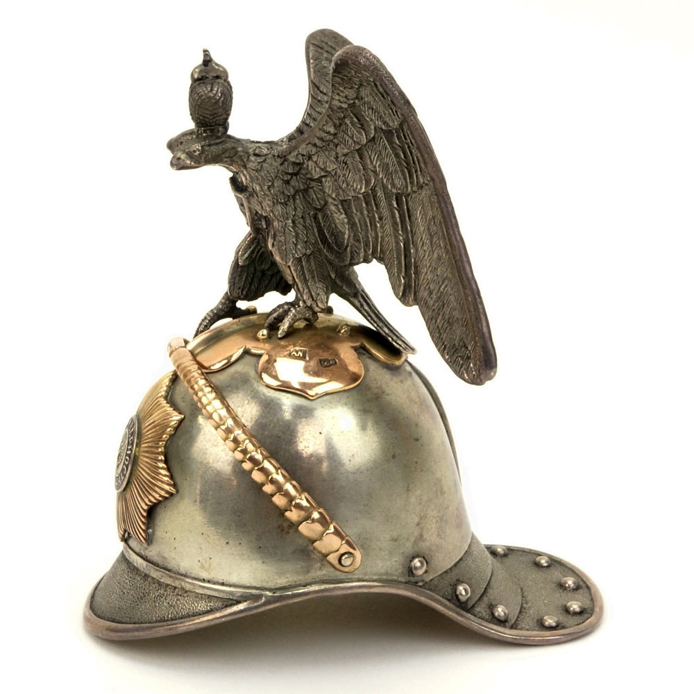 Early 20th Century Russian 88 Silver and 56 Gold (14k) Helmet with Double Eagle Finial