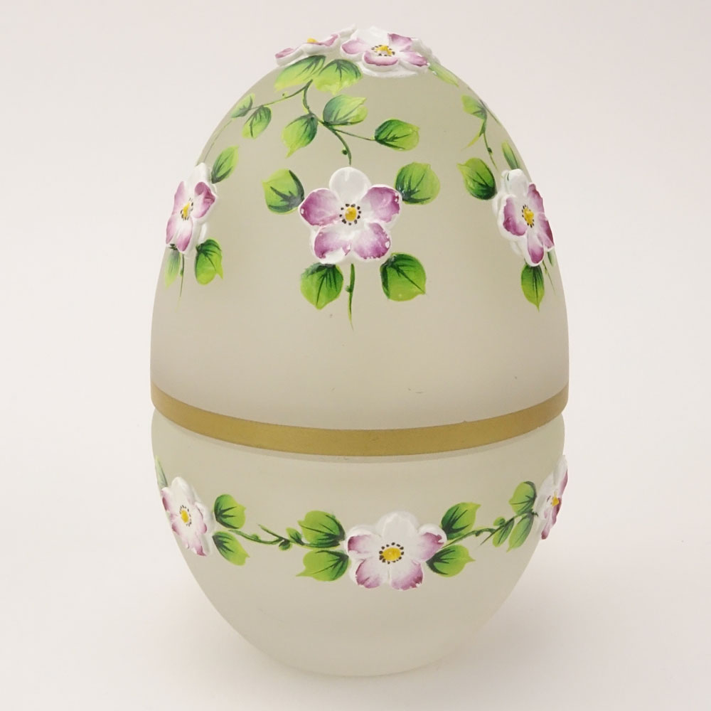 Theo Faberge, British/Russian (1922-2007) Frosted crystal egg with enameled flower motif