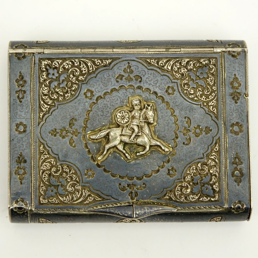 Early 20th Century Russian Steel Cigarette Case with Hidden Match and Lighter Compartments and Gilt Interior