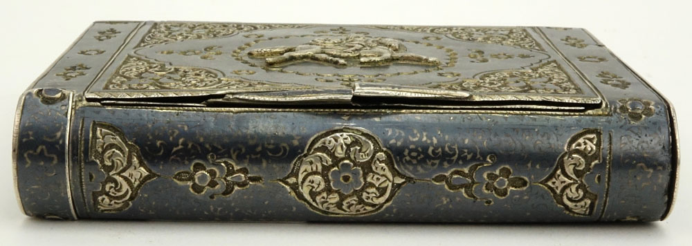 Early 20th Century Russian Steel Cigarette Case with Hidden Match and Lighter Compartments and Gilt Interior