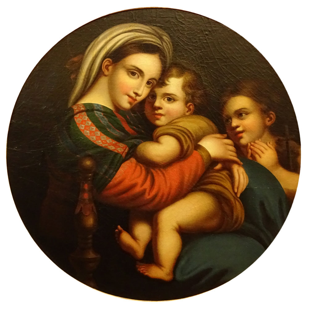 After Raphael, Italian (1483-1520) Oil on canvas laid on panel, Madonna della Sedia.