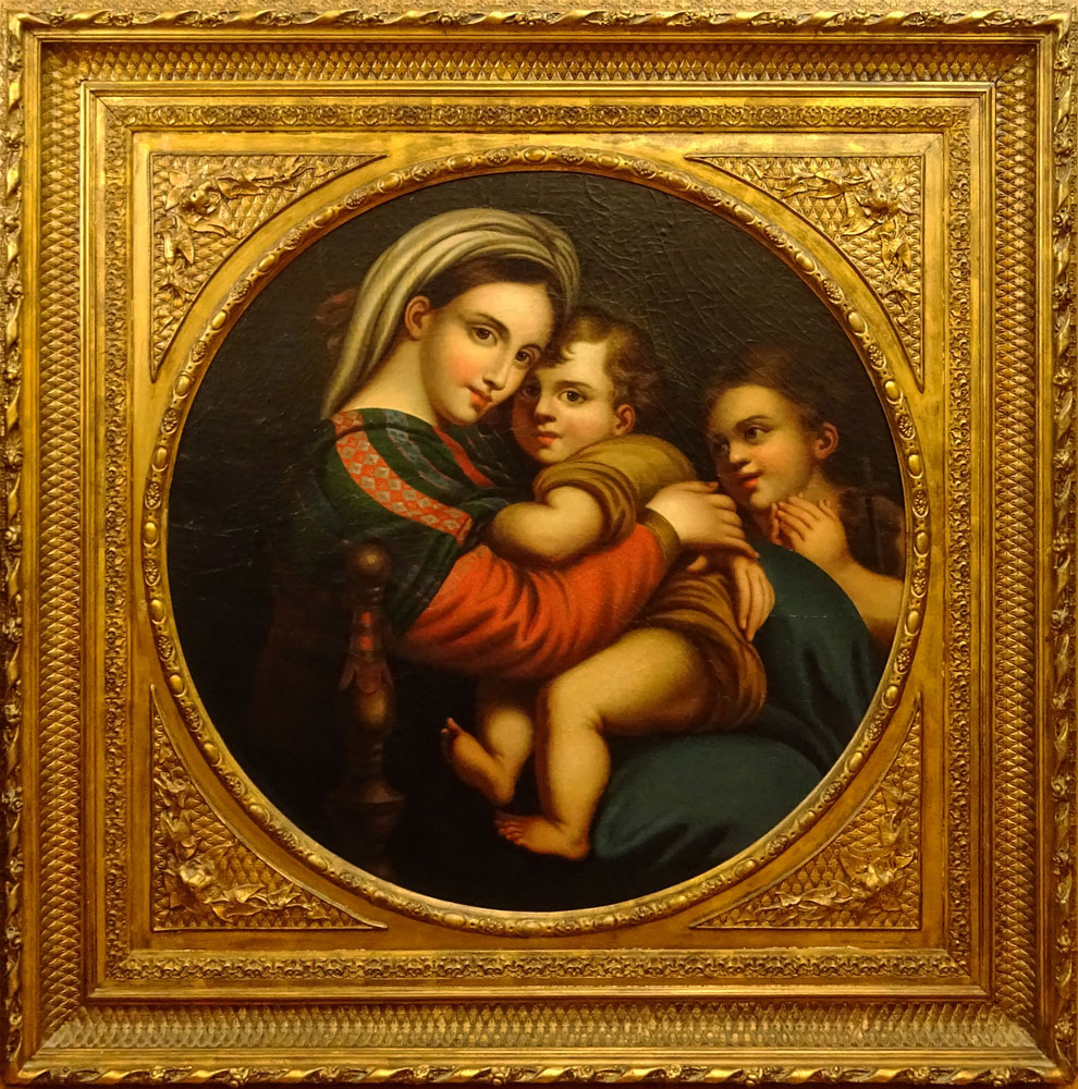 After Raphael, Italian (1483-1520) Oil on canvas laid on panel, Madonna della Sedia.