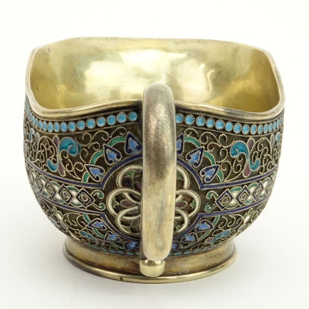 Early 20th Century Russian 84 Silver and Cloisonne Enamel Cream Pitcher