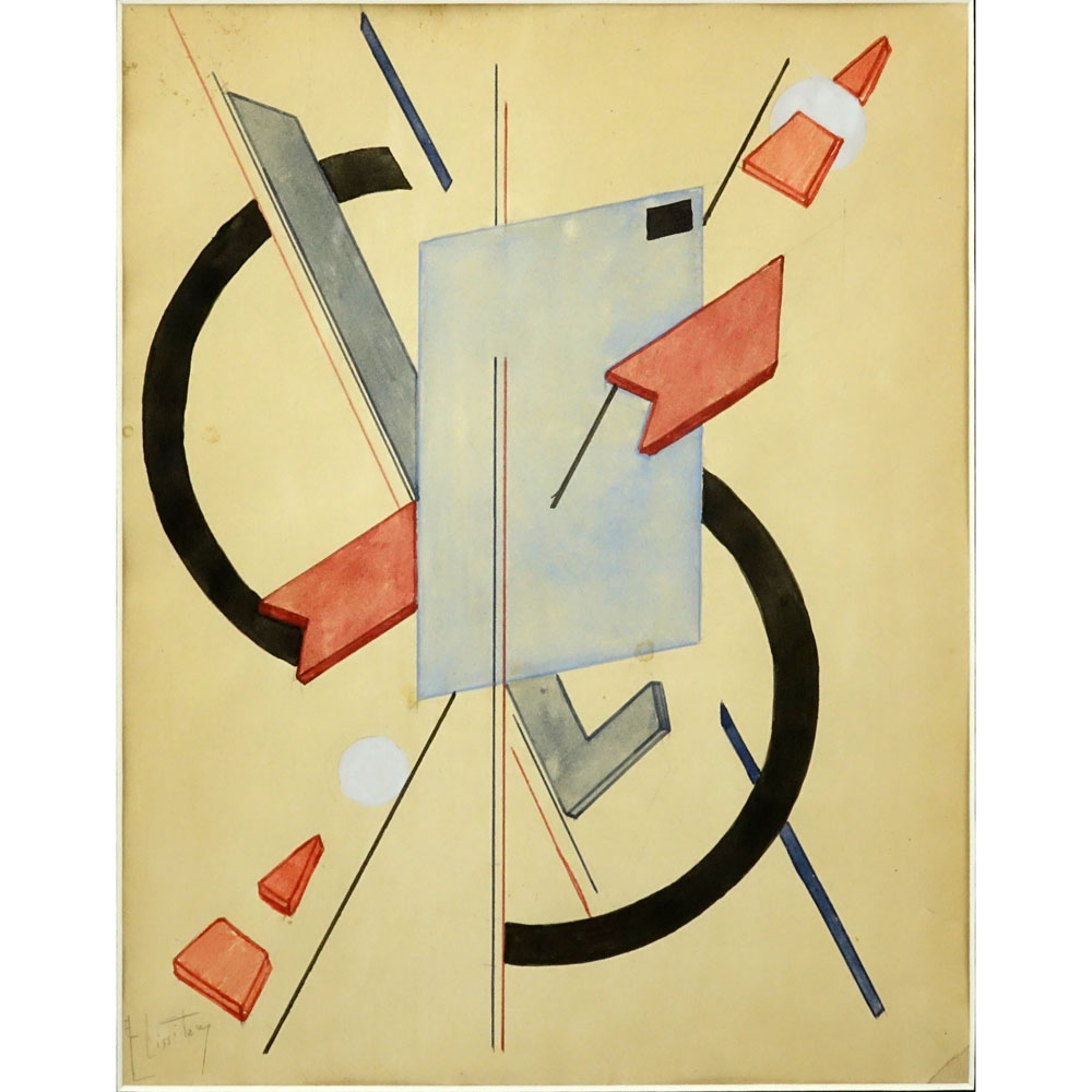 El Lissitzky, Russian (1890-1941) Watercolor on paper "Composition"