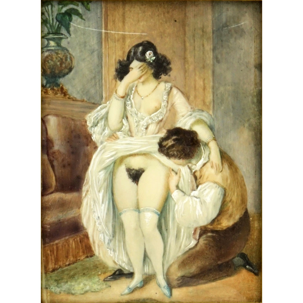 Antique French Miniature Erotic Painting on Ivory