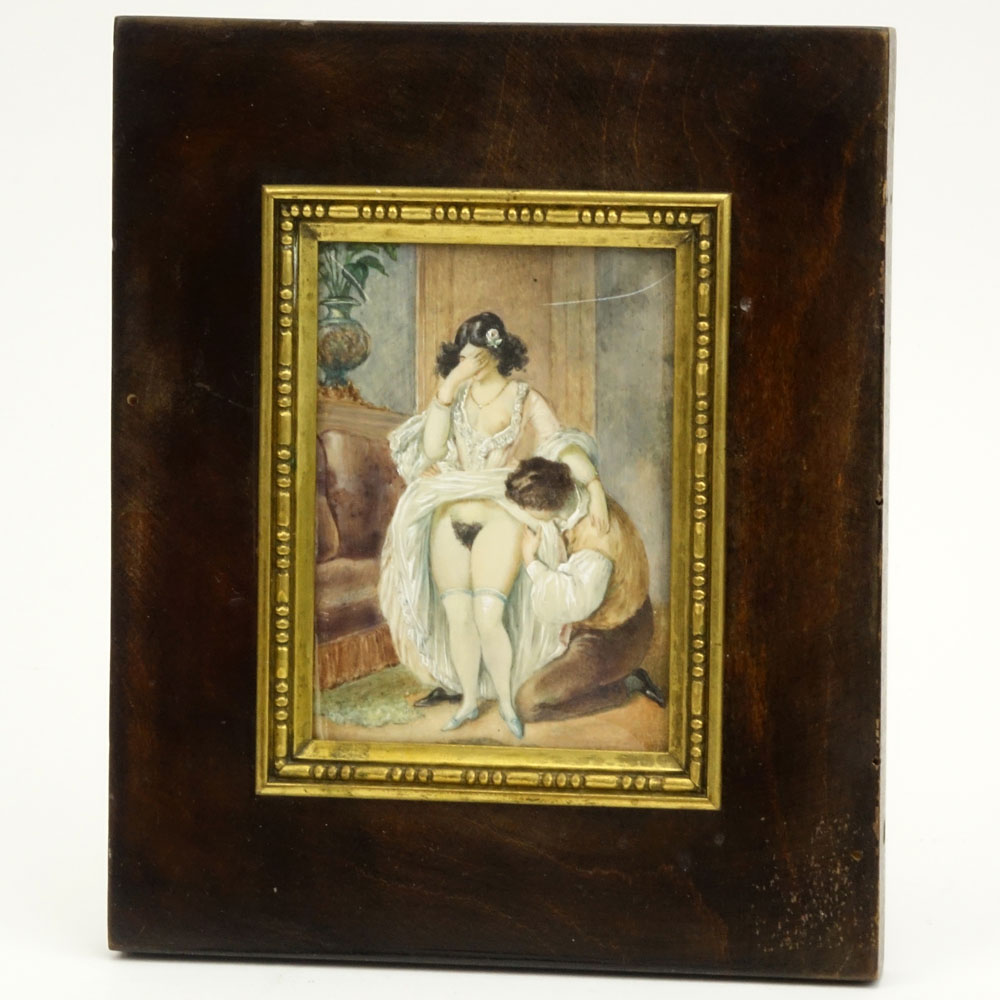 Antique French Miniature Erotic Painting on Ivory