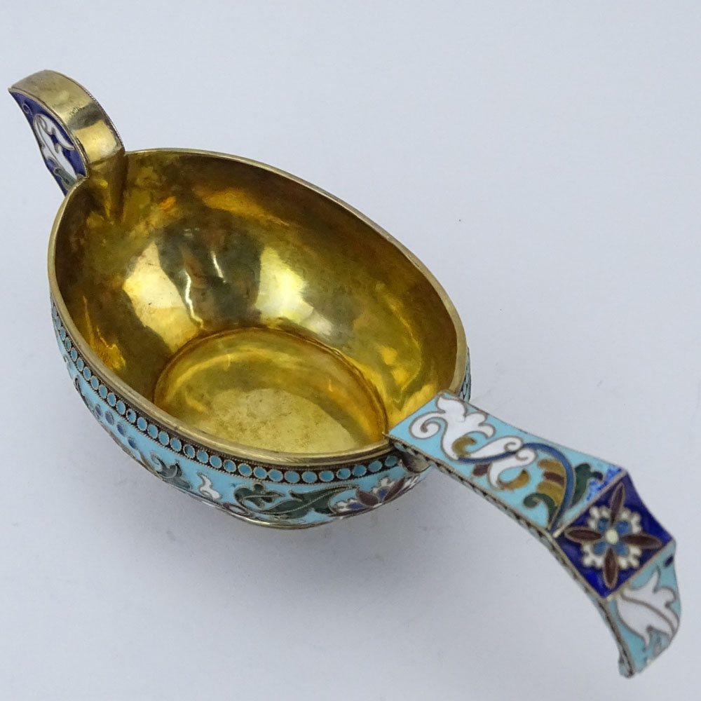 20th Century Russian 84 Silver and Cloisonne Enamel Kovsh