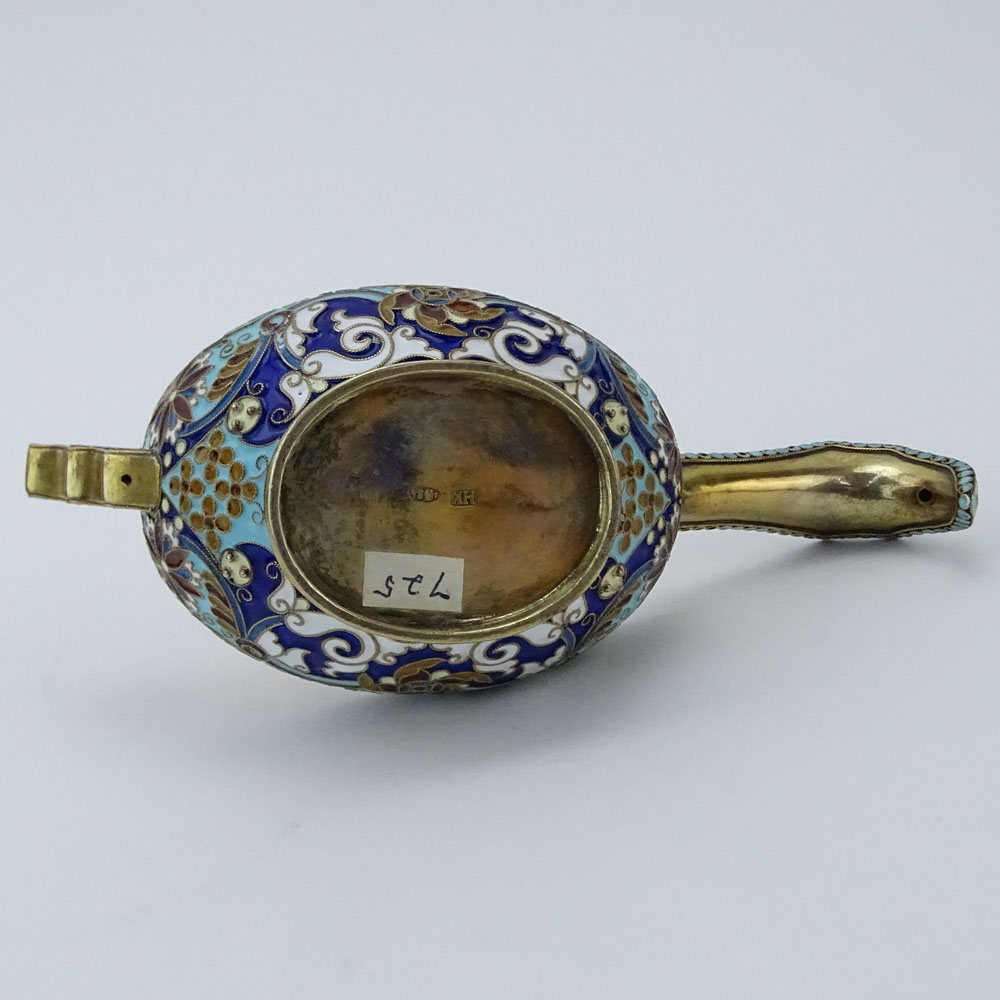 20th Century Russian 84 Silver and Cloisonne Enamel Kovsh