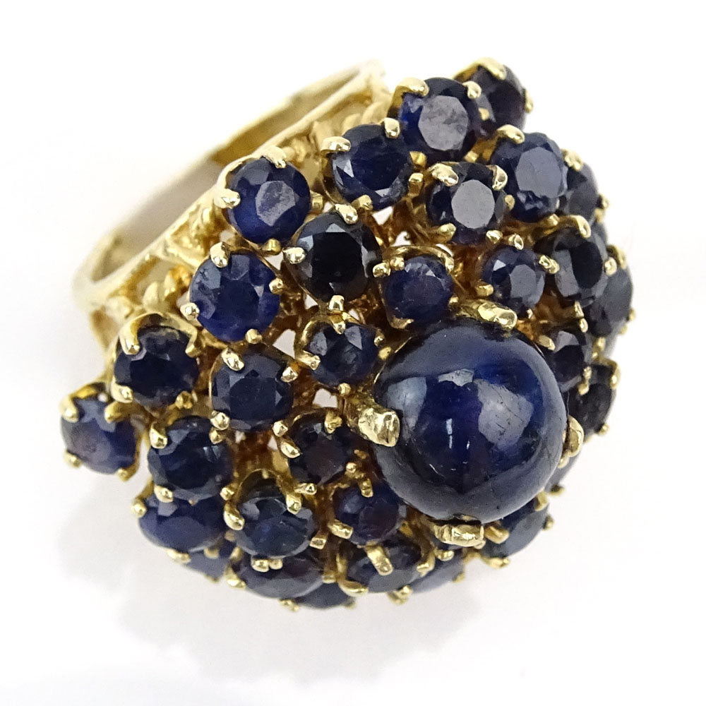 Vintage Cabochon Sapphire and 14 Karat Yellow Gold Dome Ring