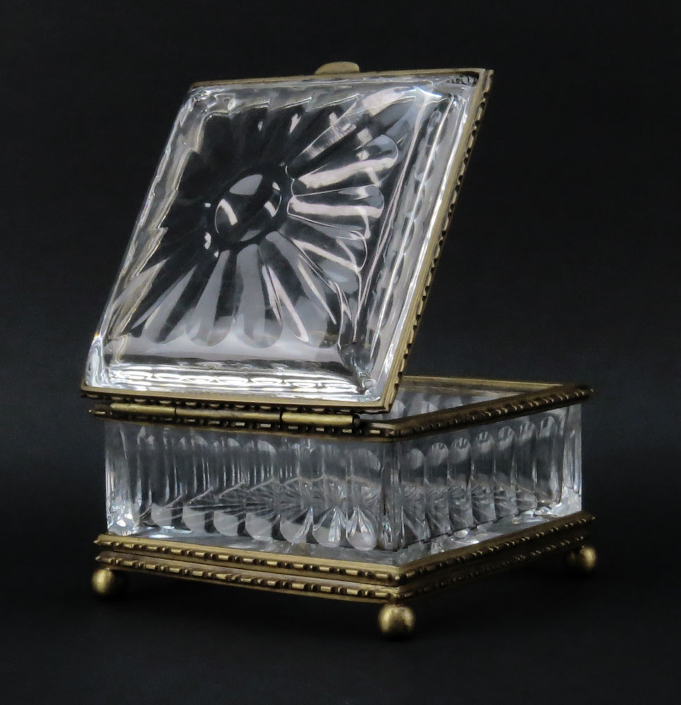 Large Vintage Bronze Mounted Crystal Vanity Box