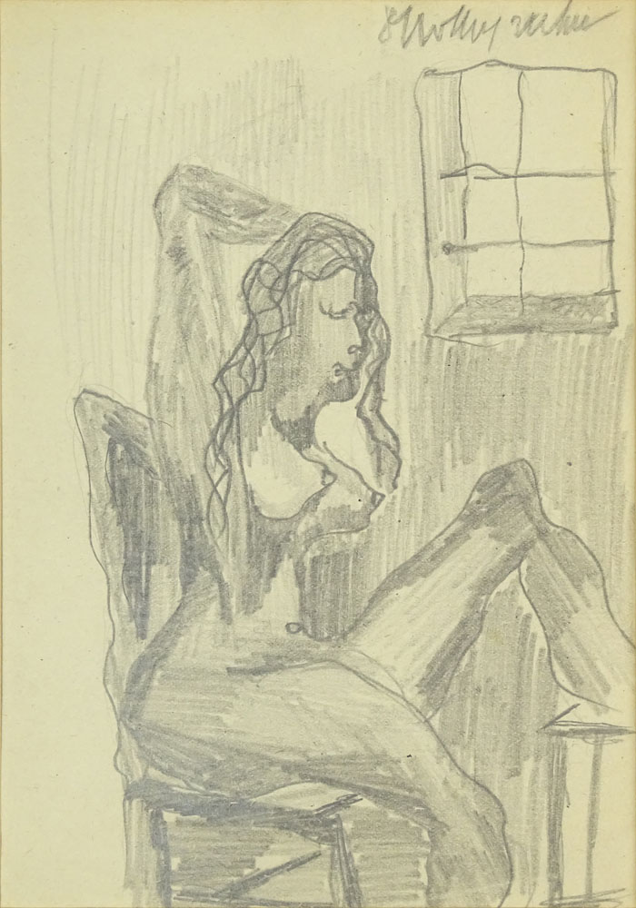 Oskar Kokoschka, Austrian (1886-1980) Pencil Drawing on Paper "Seated Nude" 