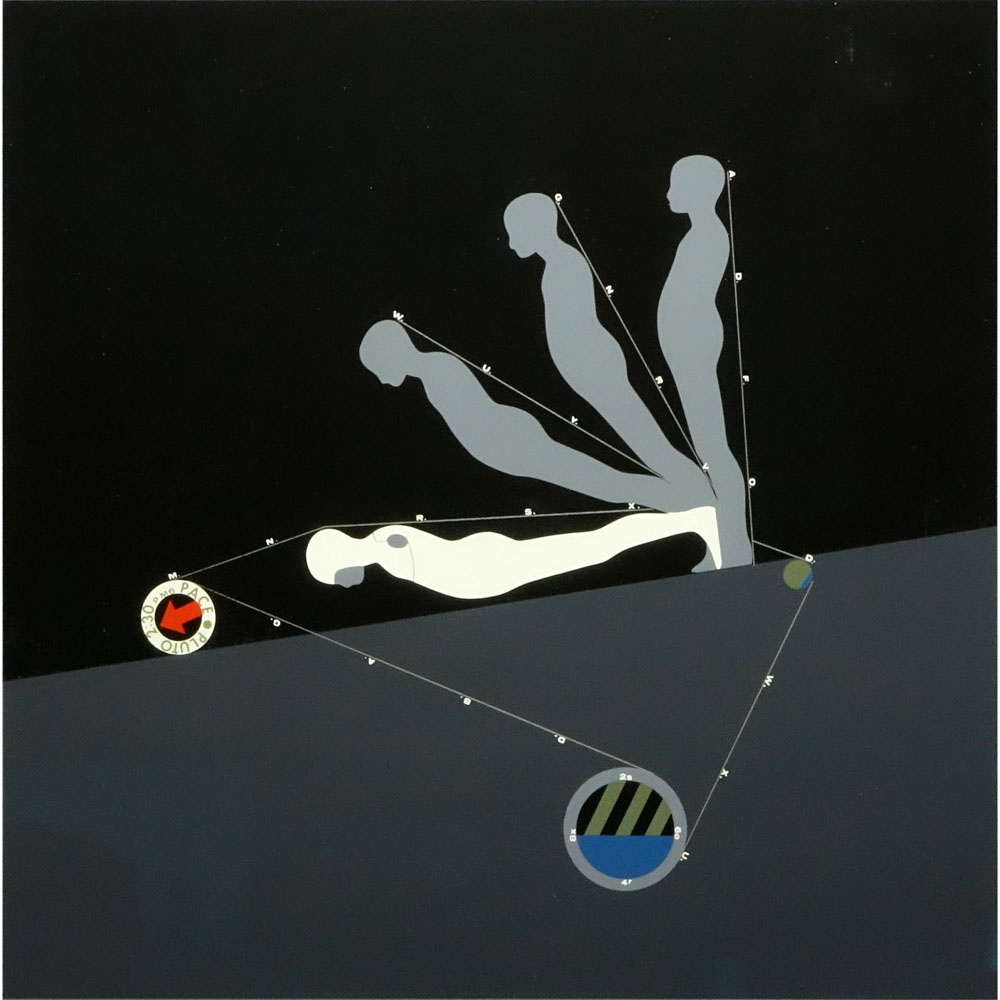 Ernest Trova, American (1927-2009) Color Silkscreen "Falling Man" on Linen Paper