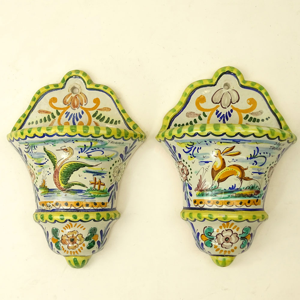 Pair of Vintage Spanish Majolica Wall Pockets