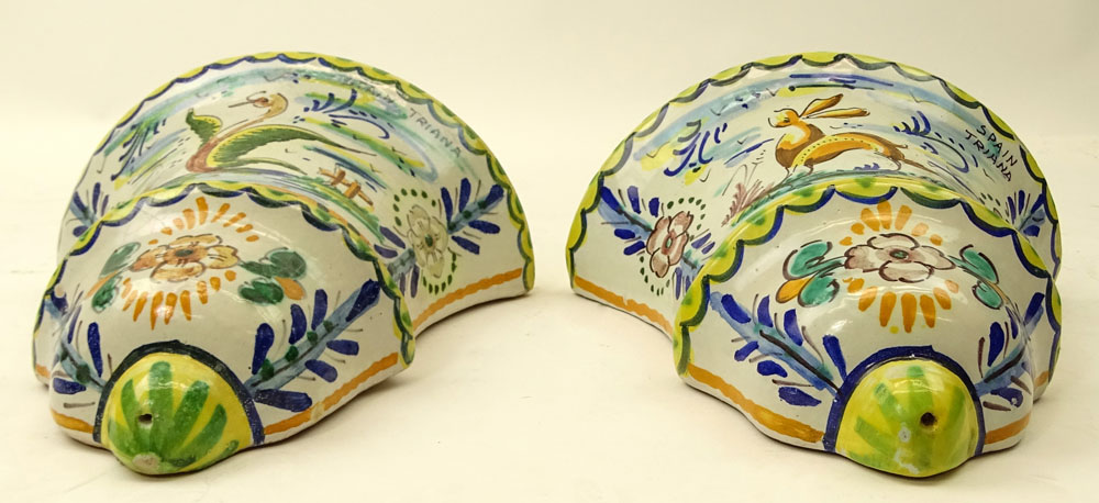 Pair of Vintage Spanish Majolica Wall Pockets
