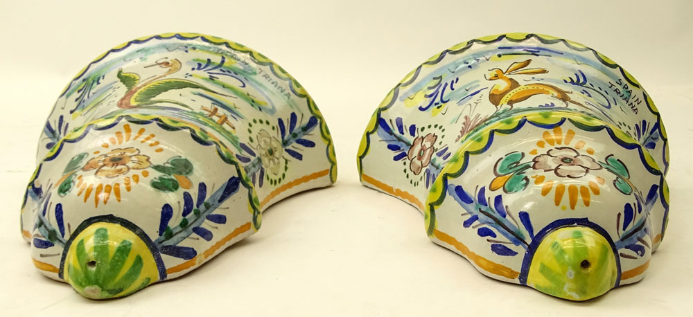 Pair of Vintage Spanish Majolica Wall Pockets