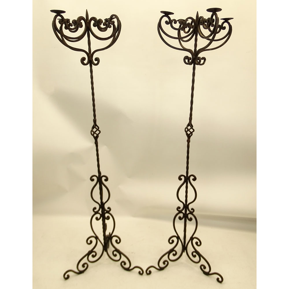 Pair Antique Italian Wrought Iron Torchieres