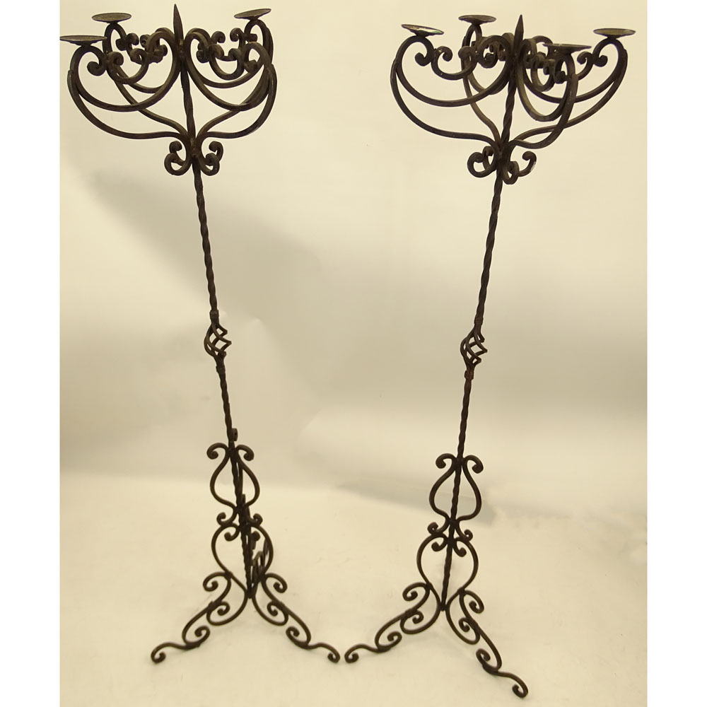 Pair Antique Italian Wrought Iron Torchieres