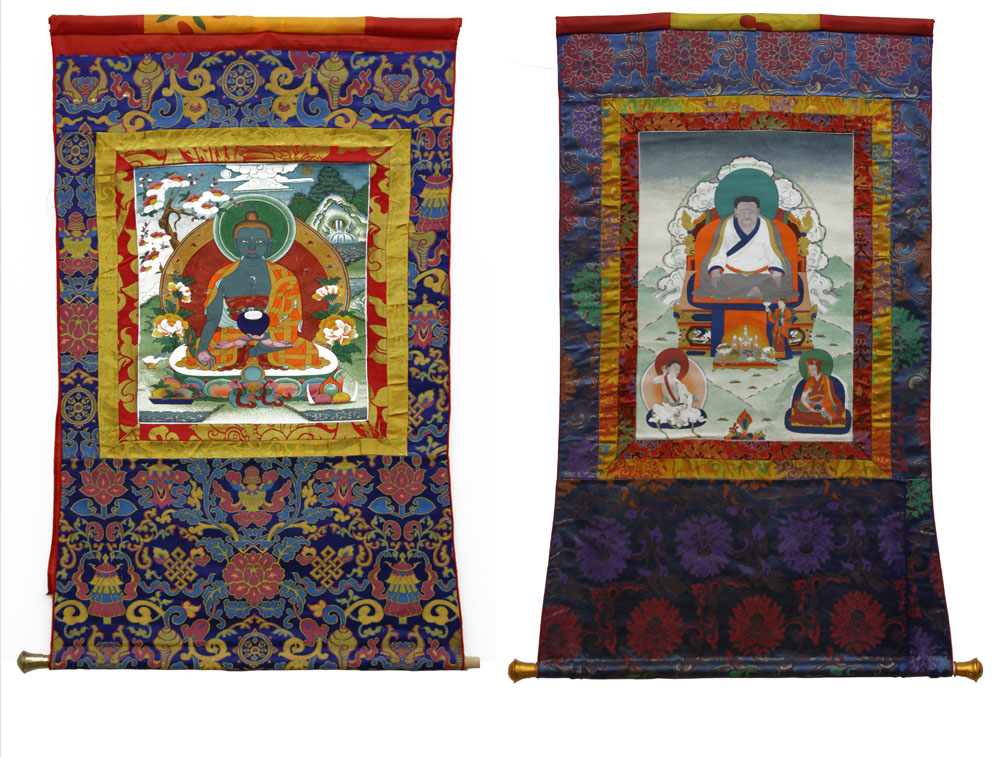 Two (2) Vintage Tibetan Tangka Wall Hanging Tapestries